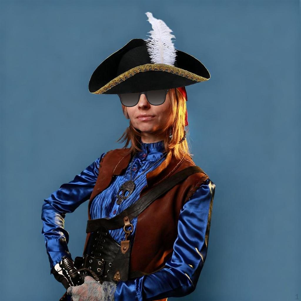 Pirate Hat Birthday Comfortable Gift Headdress Halloween Festival with Feather