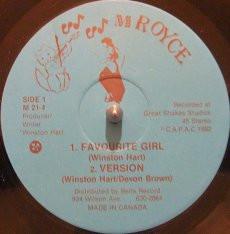 12inch Record WINSTON HART  Favorite Girl M214 1982 Canada Reggae Ska  Dub Used