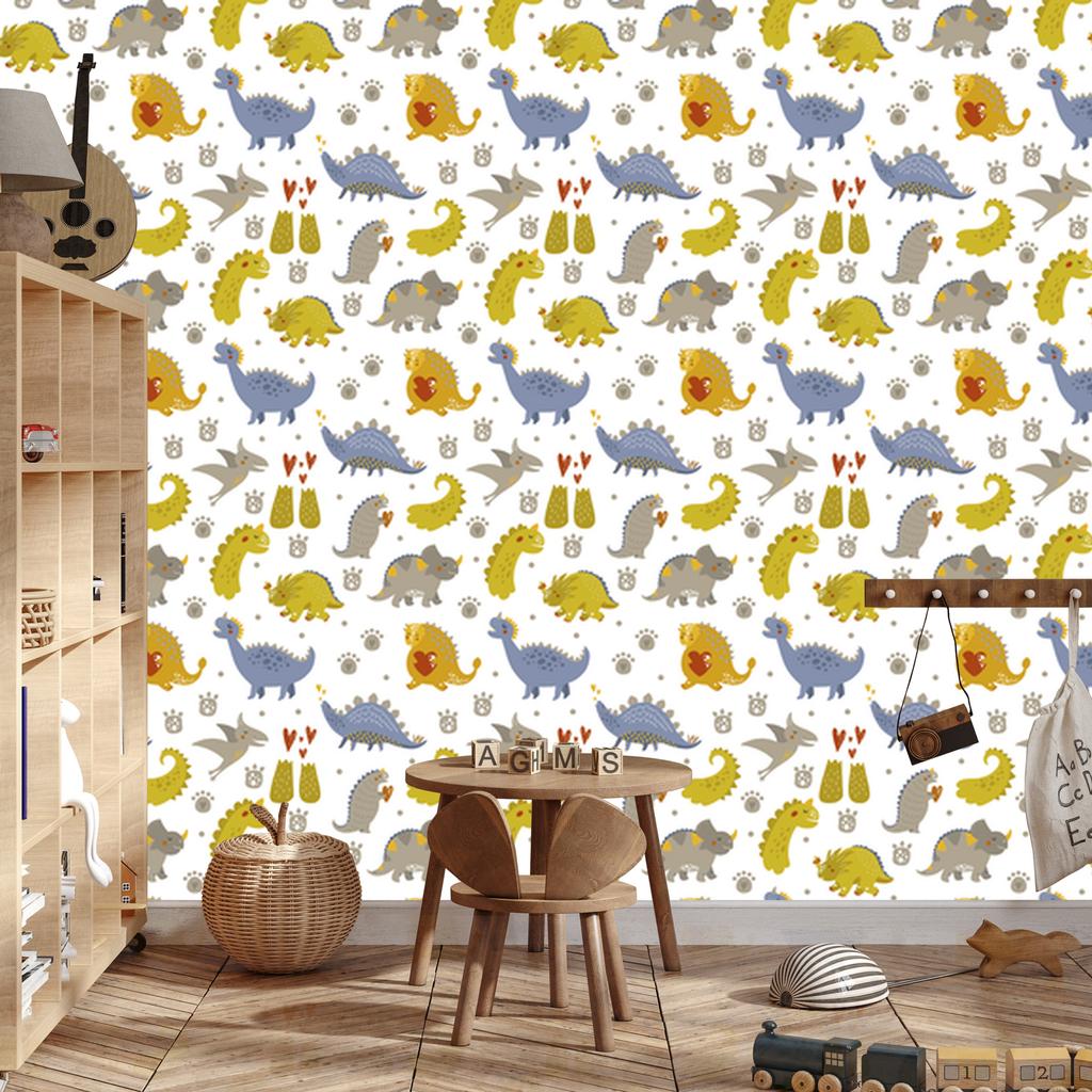 Dinosaurs dots hearts wallpaper for living room and bedroom 50x1000
