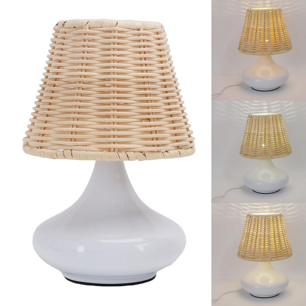 Rattan Nachttischlampe Vintage   Bambusoideae Gewebte Beistelltischlampe für Schlafzimmer Wohnzimmer