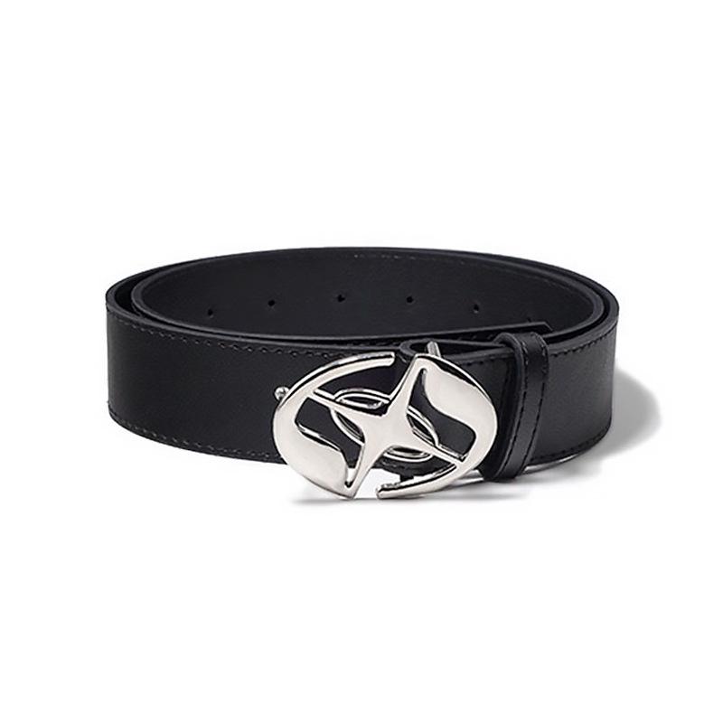 

Вдохновленный корейским ретро черный кожаный ремень с металлической пряжкой с логотипом для мужчин и женщин 105cm