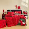 High-Quality Cotton Woven Jacquard Bedding Set Red Horse 4-Piece