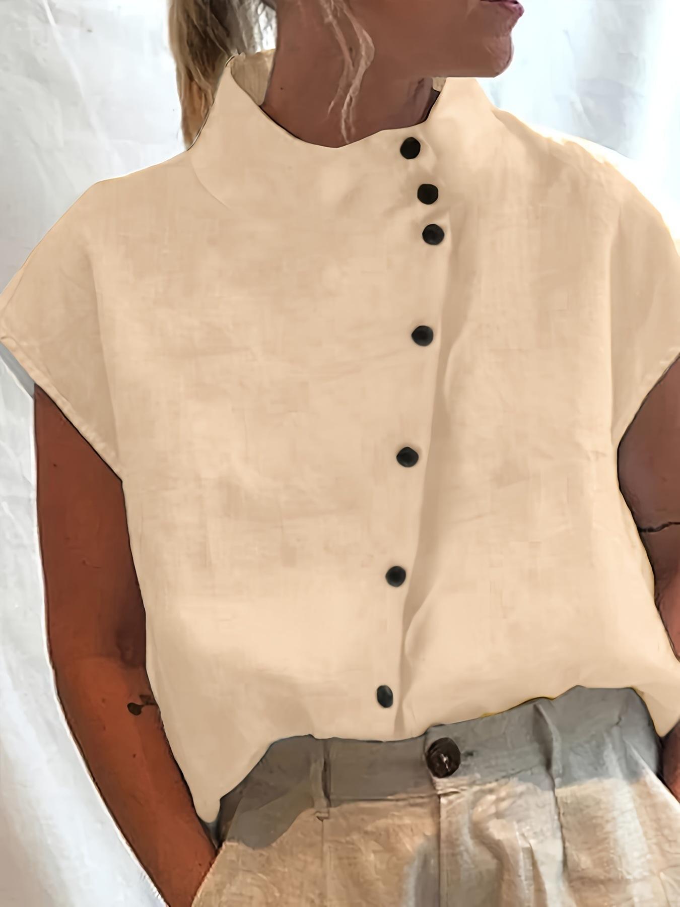 

Summer fashion new stand-up collar button T-shirt women 3xl хакі