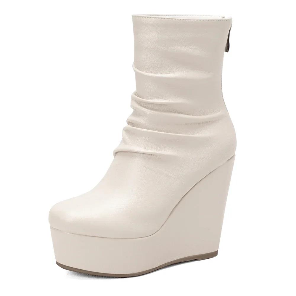 Fashion Wedges Ankle Boots Women Winter Autumn Shoes Fashion Faxu Leather Platform Women's Short Boots Sexy High Heels Black Shoes Femal