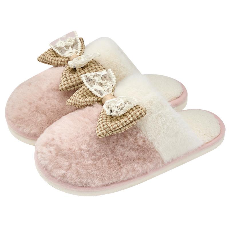 Bow Color Matching Floor Mop Autumn and Winter Indoor Home Warmth Soft Bottom Comfortable Couple Fluff Cotton Mop