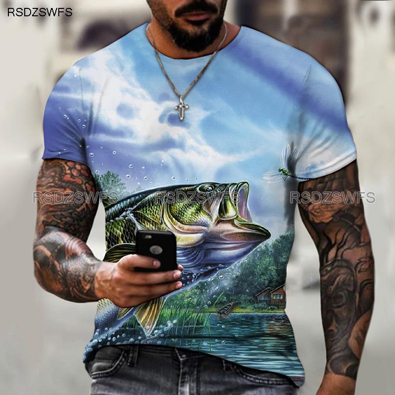 Summer Funny Fish Fisherman 3D Print T-Shirts Streetwear Men Casual Fashion Harajuku Oversized O-Neck T Shirt Tees Tops Clothing