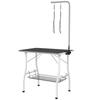 Dog Grooming Table, Grooming Table with Adjustable Arm, Storage Compartment, Rubber Surface, 90 x 60 x 76 cm, Black