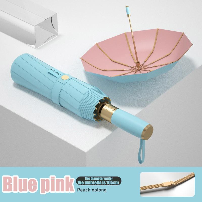 10-Bone Automatic Colorful Uv Protection Umbrella Storm-Resistant Suitable For Both Sunshine Rain Sunshade Or Sunscreen Umbrella