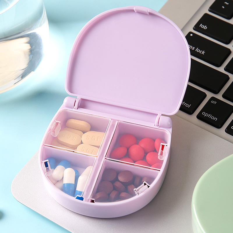 Portable Mini 4-Panel Small Medicine Box For Travel Suitable For Pills Supplements Portable Storage Box 4-Panel Multi-Color Fashionable Medicine Box