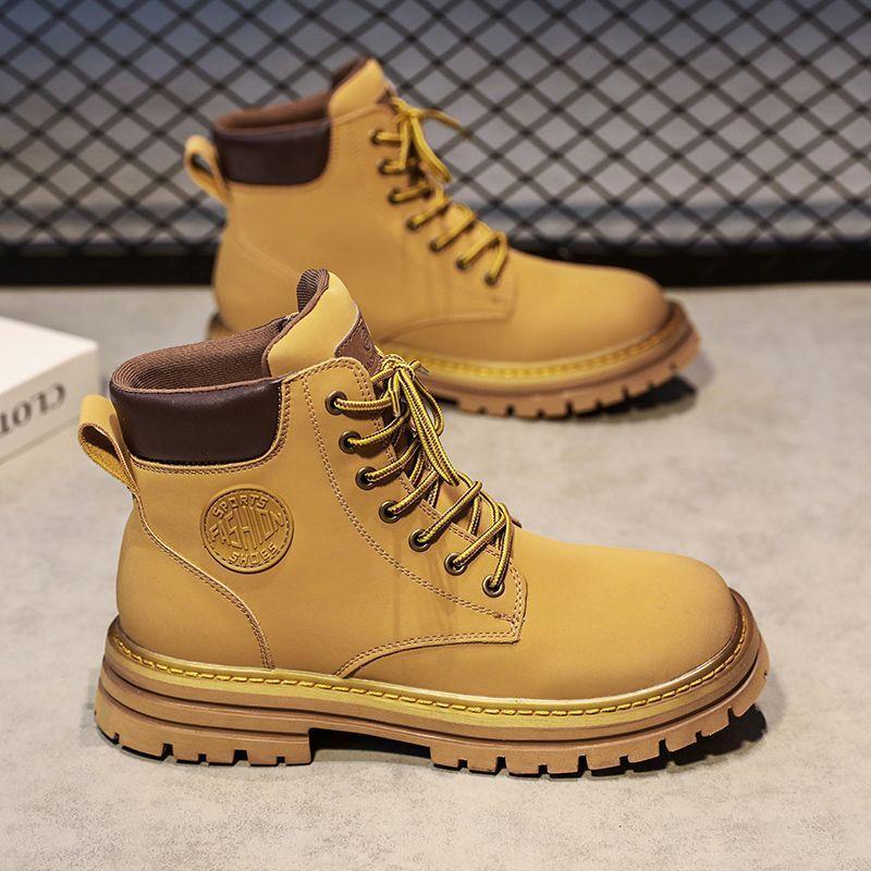 British Style 2026 New Youth High Top Printed Patchwork Workwear Leather Boots Men's Spring Autumn Outdoor Casual Shoes