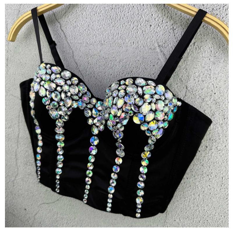 Acrylic Crystal Strapless Tank Top Handmade Performance Costume Women's Camis & Tank Tops