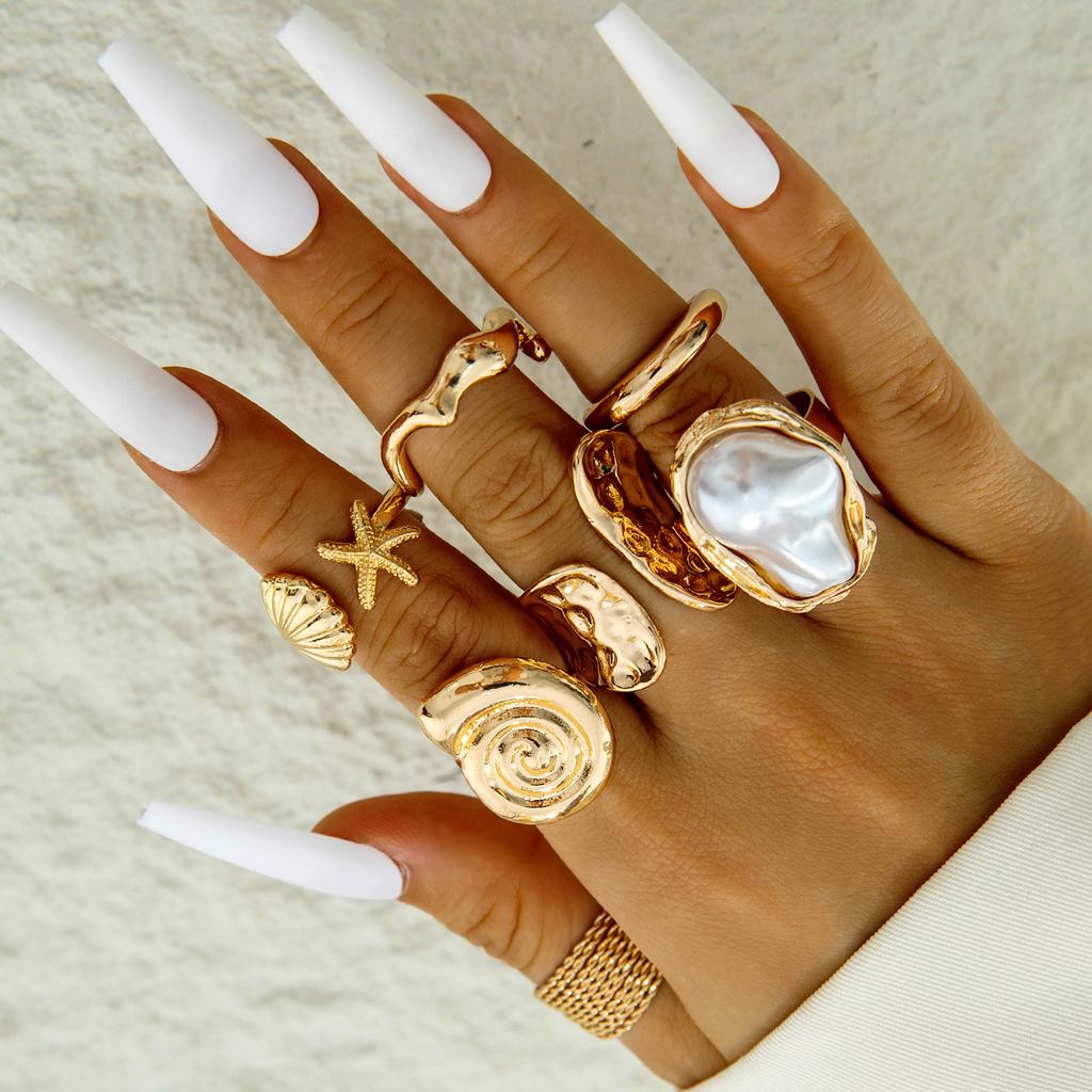 European and American Ethnic Style Carved Feather turquoise Ring Retro Personality Ring Set Combination Ring Set