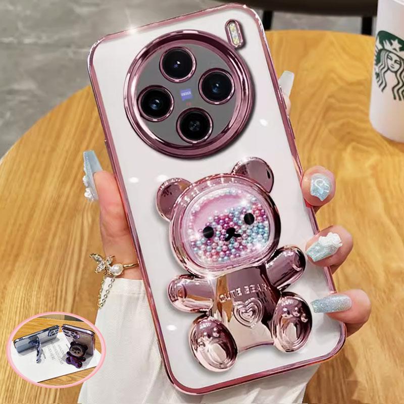 

Чохол з блискучим покриттям для Oppo Realme 12 11 10 9 8 Realme12 Pro Plus Cute Bear Bracket Transparent Cover Cover Realme 9 Pro матовий чорний колір