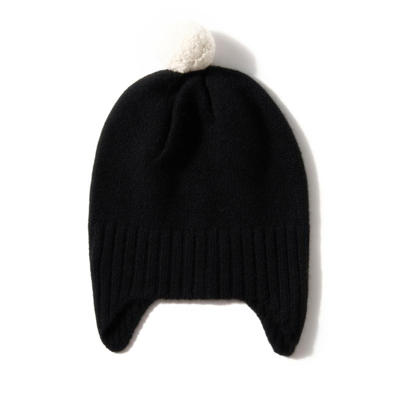 Children's Hat Cashmere Autumn and Winter New High End Solid Color Knitted Outdoor Warm Fashion Fur Ball Casual Hat