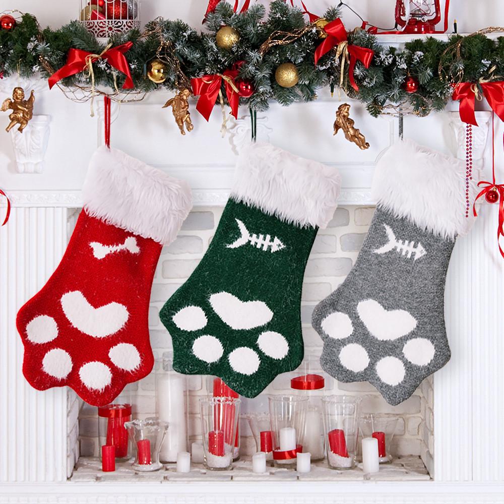 Plush Cat Charming Paw Christmas Stocking Colorful Holiday Decor For Joy Childrens