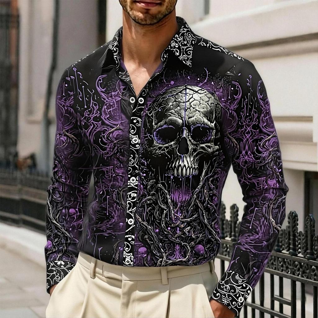 Men's Gothic Printed Long Sleeve Shirt