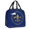 Custom Fleur-De-Lys Gold And Royal Blue Lunch Bag Men Women Cooler Thermal Insulated Lunch Box for Children School