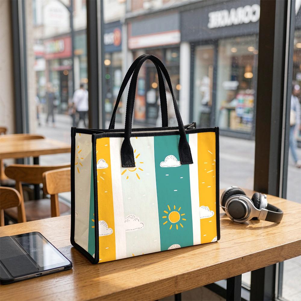 Cute Sun Cloud Pattern Tote Bag Portable Casual Daily Shoulder Handbag for Shopping Travel