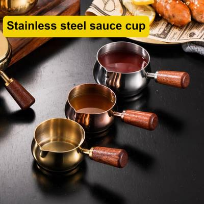 50/100/150ML Roestvrijstalen Sausbeker met Houten Handvat V-vormige Mond Espresso Koffiekopje Condimenten Saladedressings Dipsausbeker