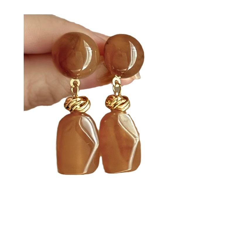 French Retro Cream Almond And Sunset Orange Acrylic Long Pendant For Women's Party Jewelry Earrings