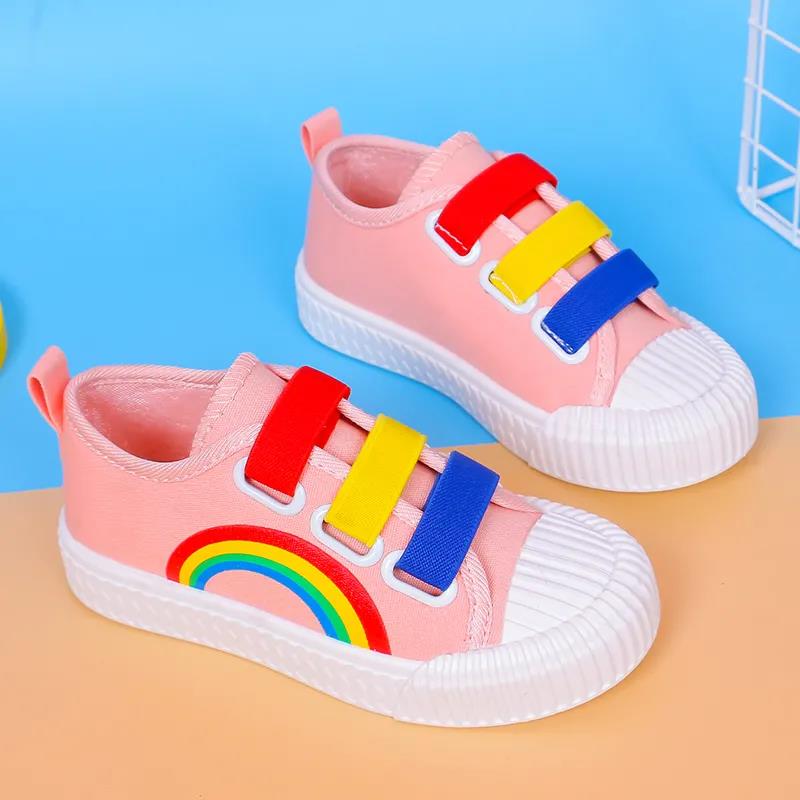 Children's Canvas Shoes In Spring and Summer Soft Sole Flat Casual Shoes Anti-slip Cartoon Rainbow Outdoor Shoes