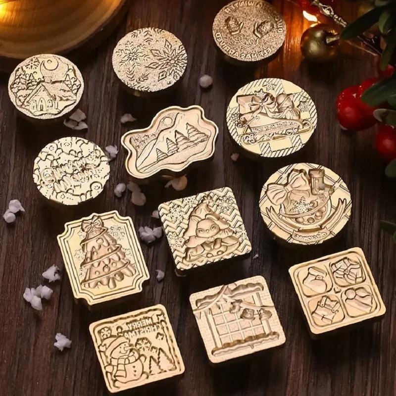 Merry Christmas Wax Stamp Retro Copper Brass Snowflake Reindeer Seal DIY Wax Sealing Stamp Envelope for Wedding Wax Seal HCZ052