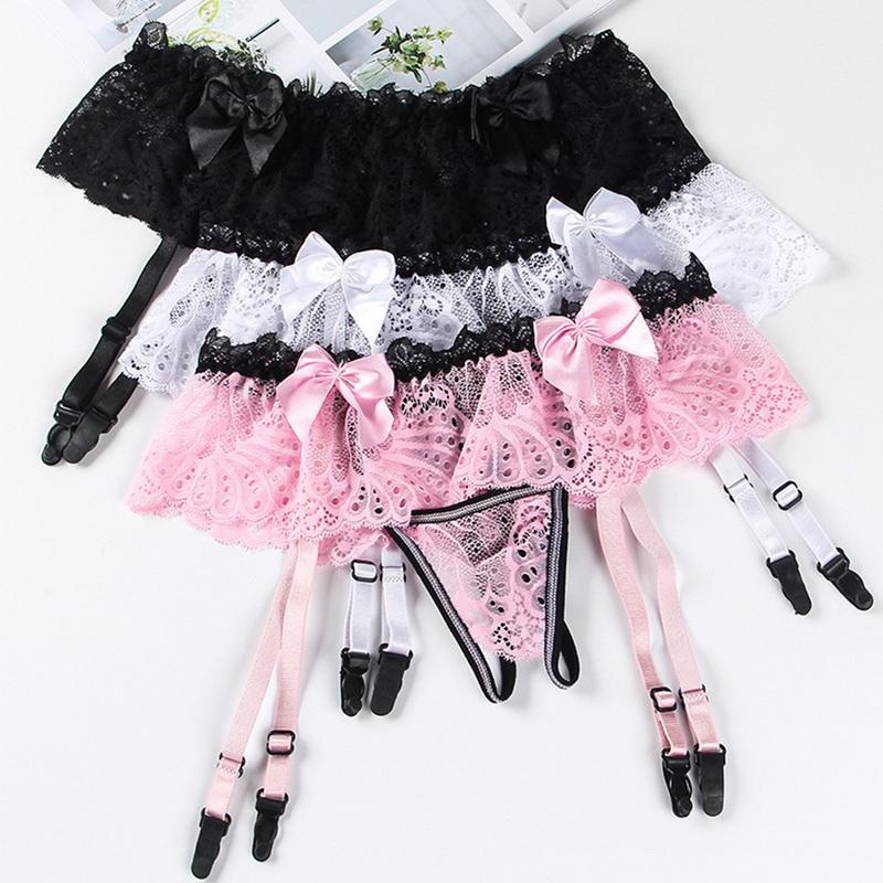Women Sexy Lace Transparent Thigh-Highs Garters With Panties Adjustable Suspender Belt For Stockings Female Erotic Underwear