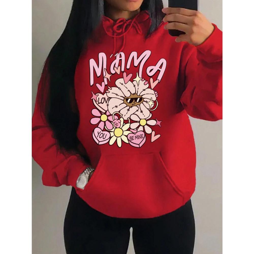 Mama Love You Beautiful Flower Pattern Hoodies Women Casual Comics Clothing Harajuku Y2K Hoody Autumn Fleece Woman