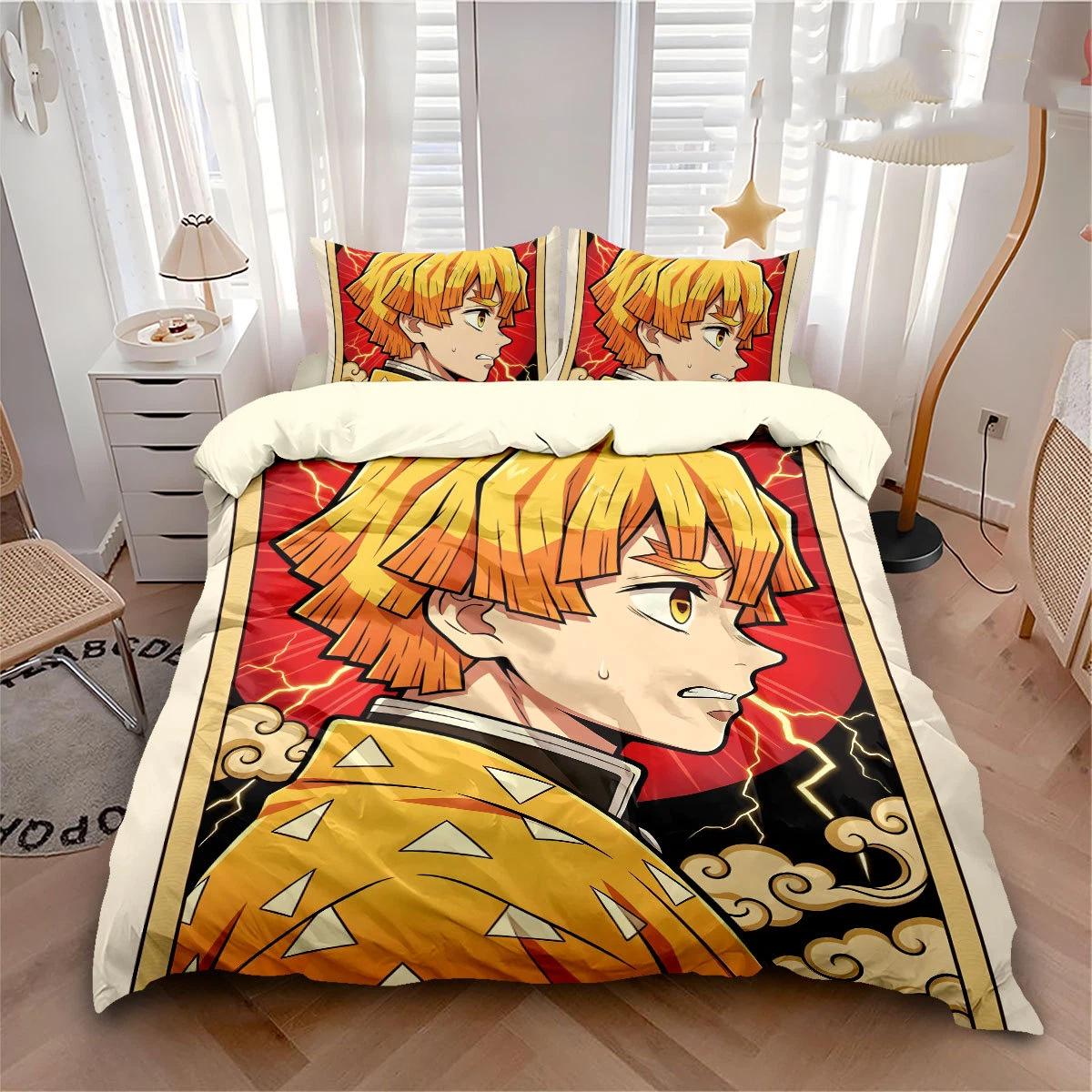 Ensemble de housse de couette d'anime Agatsuma Zenitsu Ensembles de literie pour enfants Ensemble de lit Chambre d'adulte Housse de couette Taie d'oreiller Simple Double King 100x135cm-2pcs