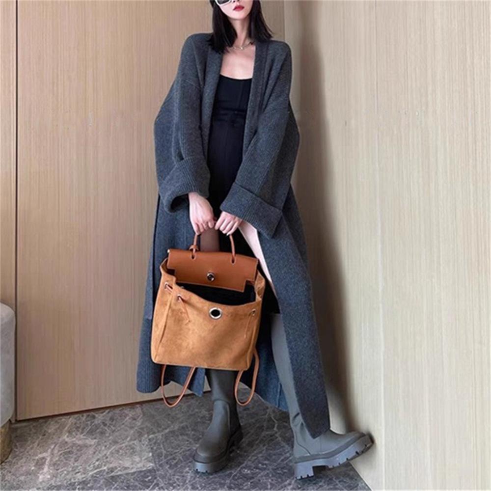 Premium Temperament Lazy Style Long Sweater Jacket Women's Clothing Autumn and Winter New Loose Knee Knitted Cardigan Coat
