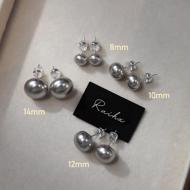 Akoya Aurora Platinum Silver Gray Pearl Stud Earrings (999 Pure Silver)
