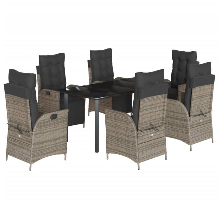 VidaXL Ensemble à Manger de Jardin avec Coussins 7 pcs, Table et Chaises avec Dossier et Repose-pied Réglables, 3213431