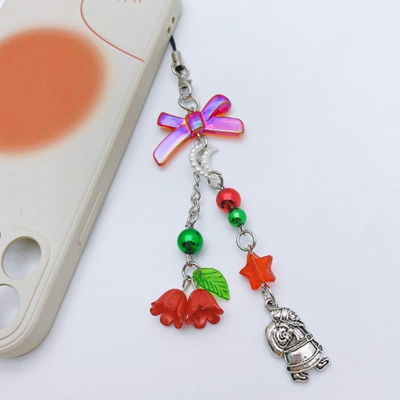 Handmade Phone Anti-lost Lanyard Christmas Themed Phone Chains Charm Stylish Phone Strap Chain Ornament for Girls Kids
