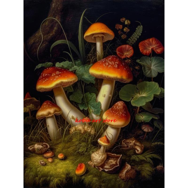 Dark Academia Antique Mushroom Botanical Vintage Posters and Prints Canvas Paintings Wall Art Picture for Living Room Home Decor