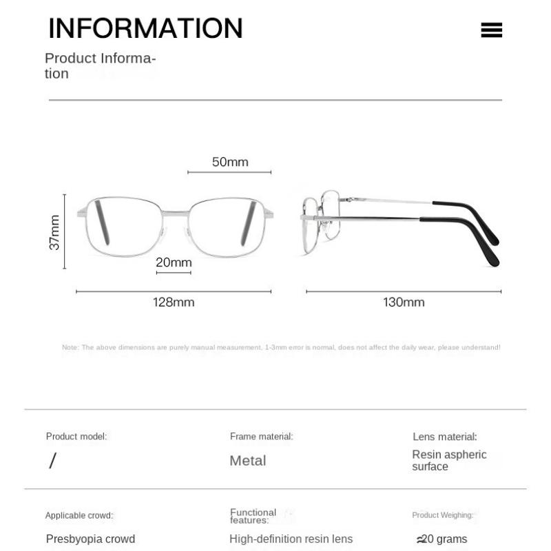 Metal Reading Glasses Square Full Frame Anti Scratch Presbyopic Eyewear for Men Women +1 0 To +4 0 Diopter