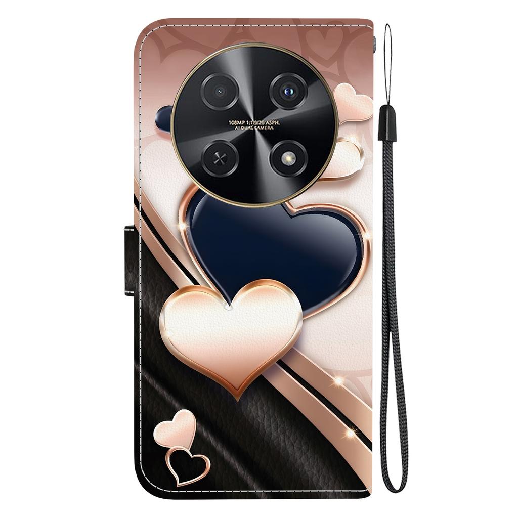 Handgefertigte PU-Leder-Klapphülle für Huawei nova 12i Rutschfeste Stoßfeste Hülle mit Handschlaufe & Herz/Rose Katze Designs