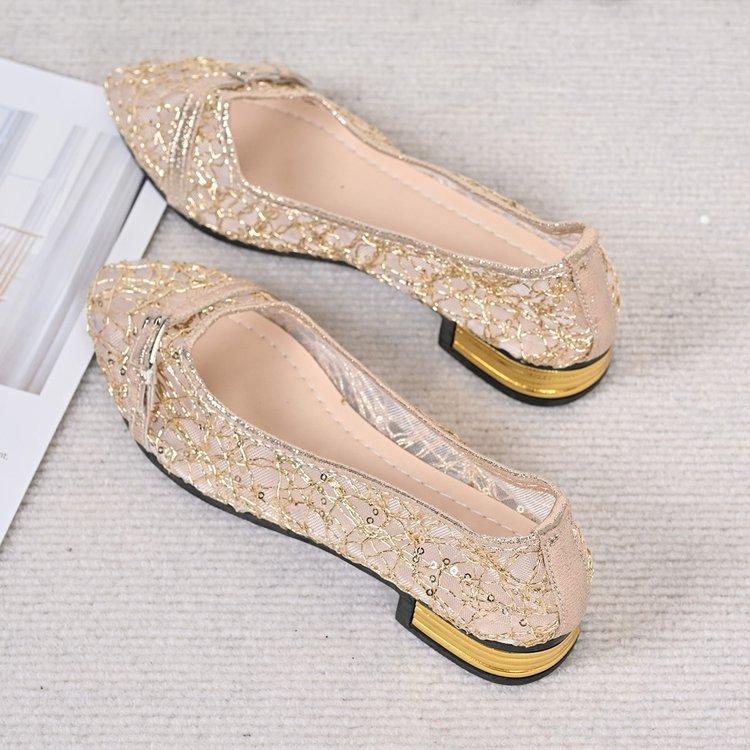 

Summer Shallow Mouth Pointed Bow Bow Peas Single Shoes Women s Korean Version of A Pedal Breathable Mesh Women s Shoes 35 золотой