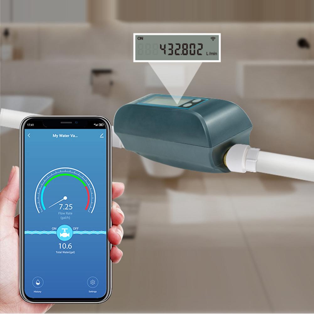 WiFi Smart Water Valve IP66 Waterproof Water Flow Rate and Water Meter LCD Display Dual-Band Flow Rate Meter Remote APP Control