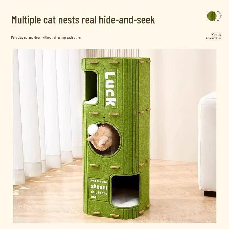 Durable Multi-Layer Cat Tree with Cozy Felt Bed and Hole Design for Year-Round Comfort