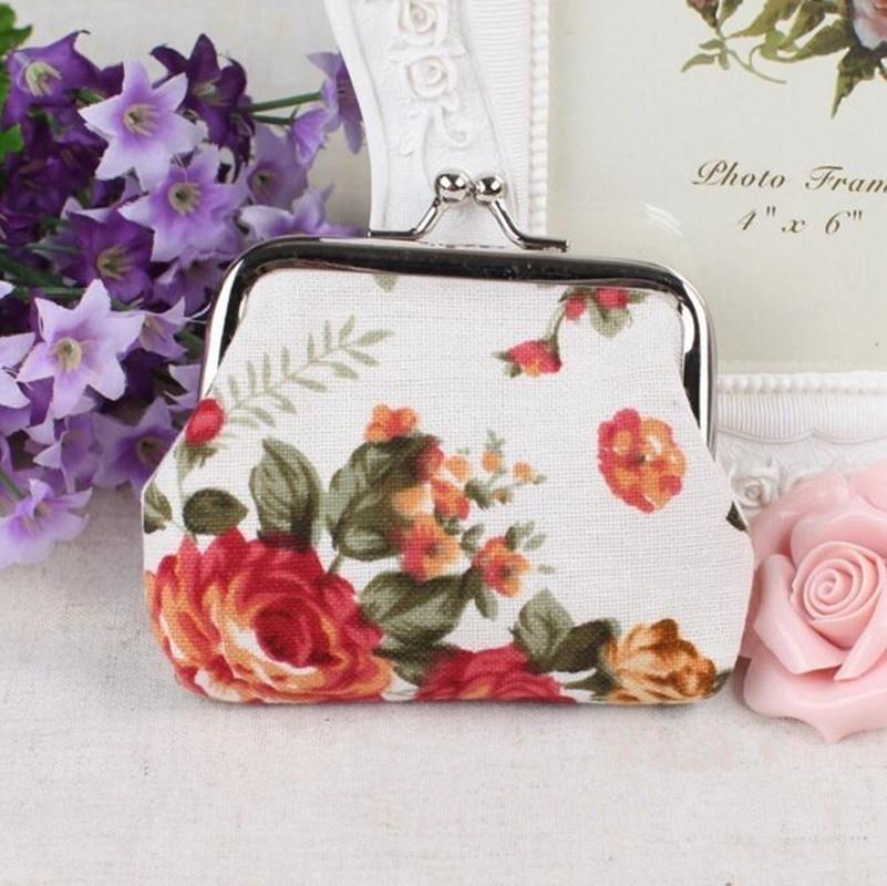 Women Girl Retro Rose Flowers Printed Hasp Canvas Coin Purse Wallets Buckle Pouch Bag Gift 1 Pc