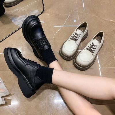 Platform Shoes Women's Autumn New Heightening Lace-up Single Shoes with Skirt Black Commuter Work Shoes