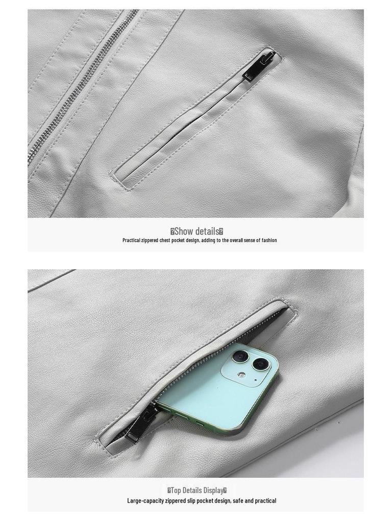 Herren Slim Fit Stehkragen Lederjacke - Trendiger Herbst Motorradmantel