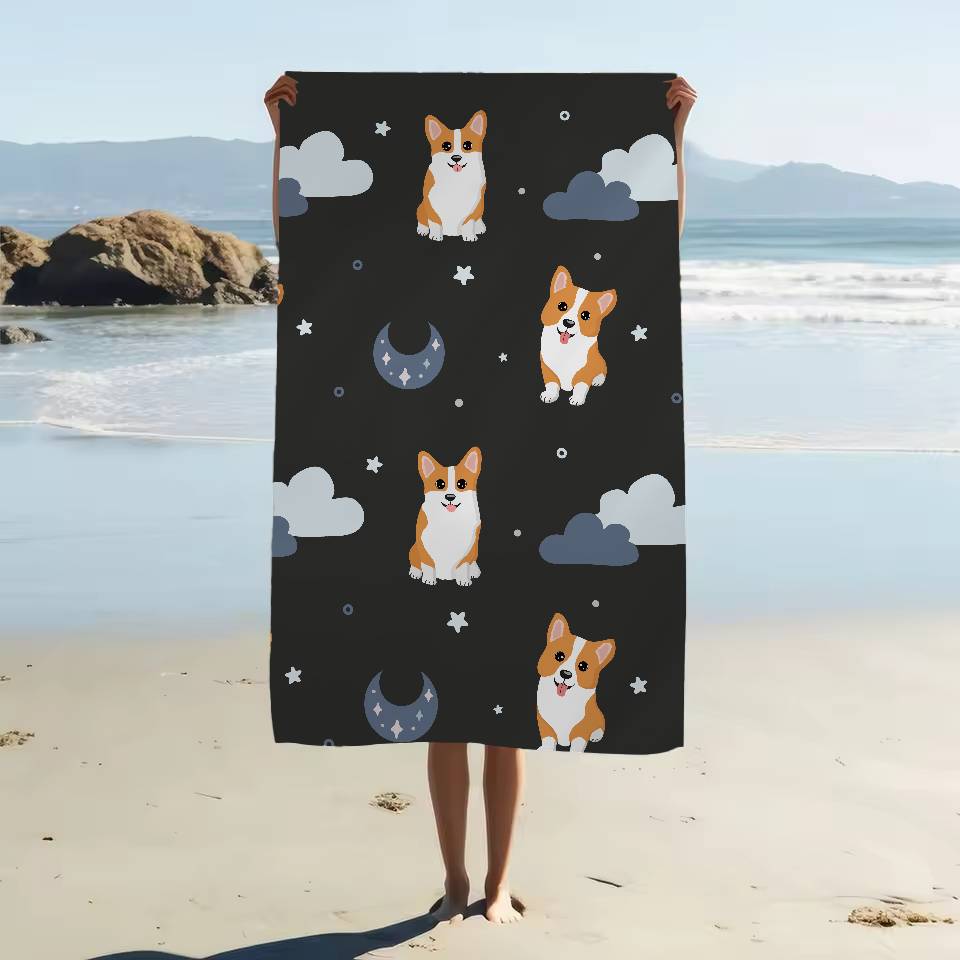 

Cartoon Dog Print Beach Towel Cartoon Cute Summer Kids Large Bath Pool Beach Towel Microfiber Absorbent For Swimming Travel W40*H60(CM)