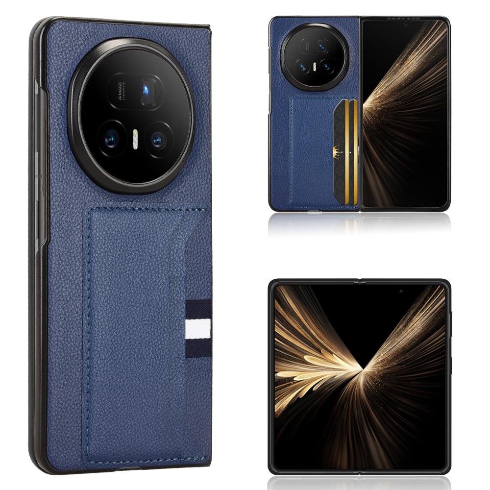 Etui na Honor Magic V5 5G z uchwytem na karty, skóra o fakturze liczi + PC, pokrowiec na telefon