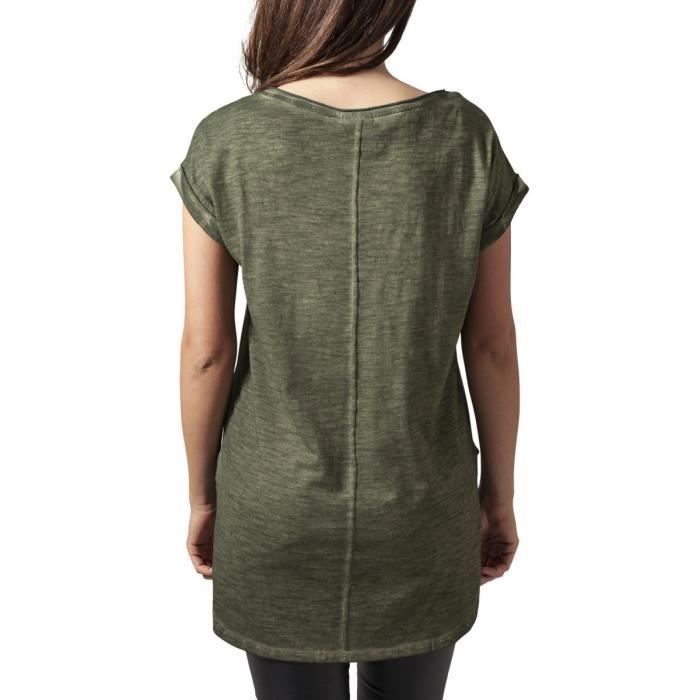 T-shirt Long Femme - Urban Classics - Spray Dye Tee - Couleur Olive - 100% Coton - Manches Courtes