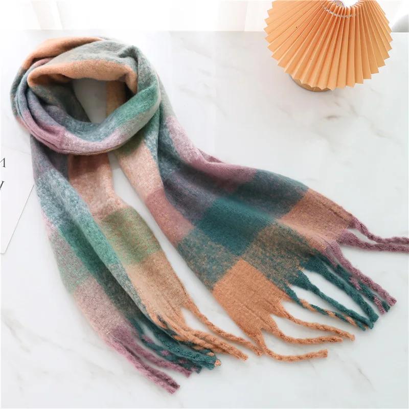 Autumn Winter Luxury Women Scarves 240*38Cm Men Thickening Warm Scarf Rainbow Plaid Tassel Shawl Cashmere Imitation Fashion Wrap