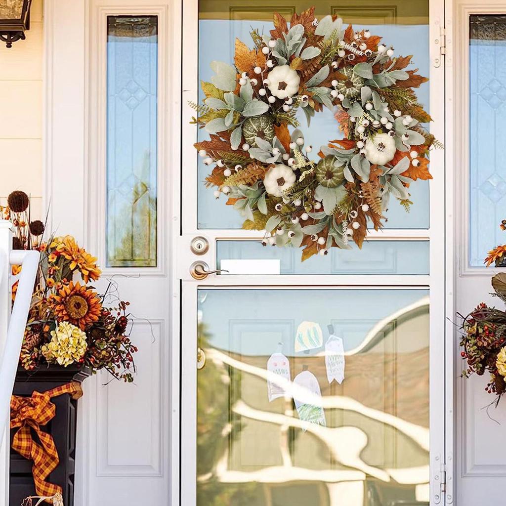 Fall Door Wreath Fall Halloween Wreath With Pumpkin Artificial Home Decor Thanksgiving Decorations For Farmhouse Holiday Harvest
