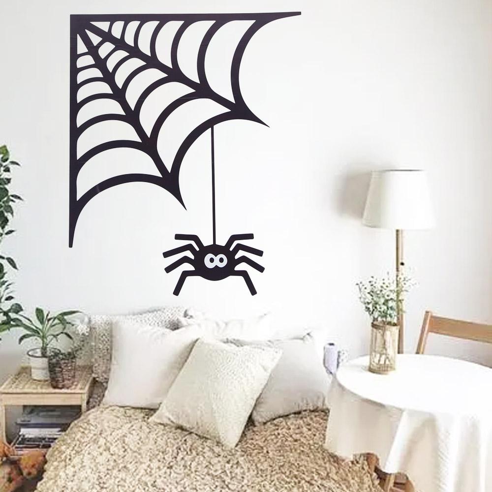 Black Waterproof Spider Web Window Prank Spider Sticker Halloween Decoration Wallpaper Decal