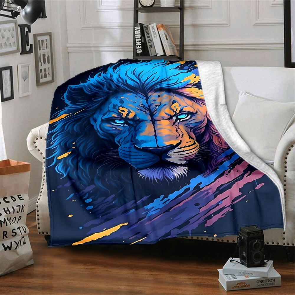 1pc Lion Blanket, Lightweight Flannel Throw Blanket For Sofa, Bed, Travel, Camping, Living Room, Office, Couch, Chair, And Bed