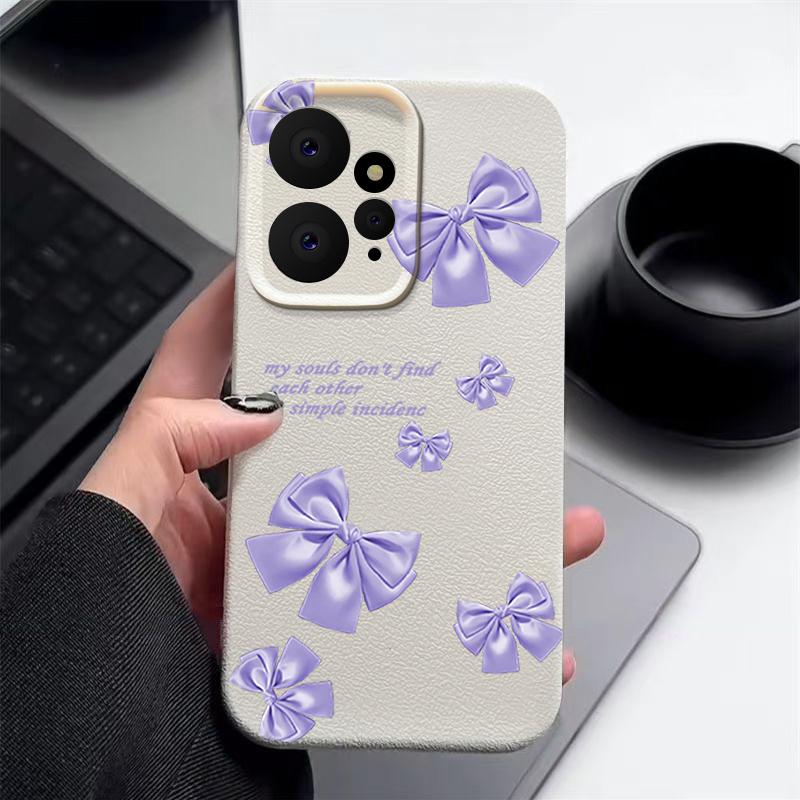

Фиолетовый бантовый принт кожа текстура ТПУ матовый чехол для Xiaomi 13T Poco X6 M6 Redmi Note 14 Pro 13 12 11 защита линз мягкий противоударный чехол для телефона Xiaomi Poco X6 белый/бежевый